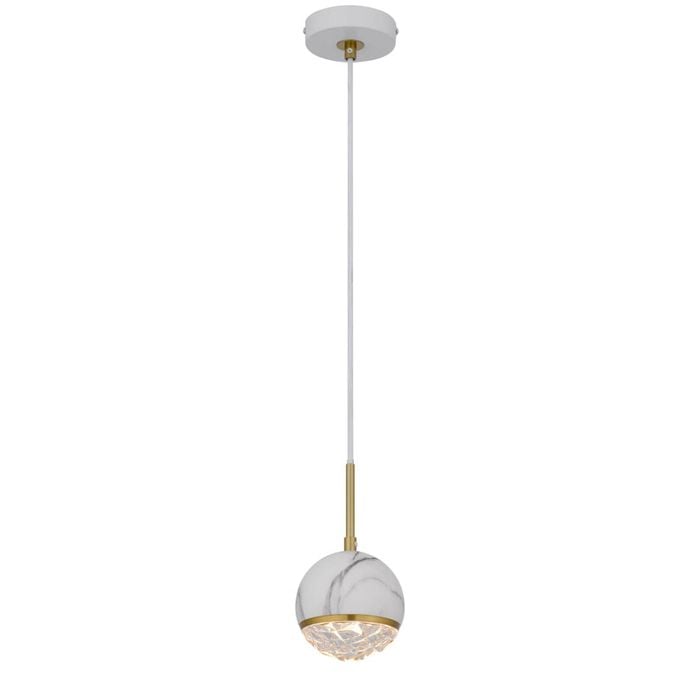 Telbix Oneta Modern Pendant Hanging Lamp Light Metal Acrylic White Marble Antique Gold Clear