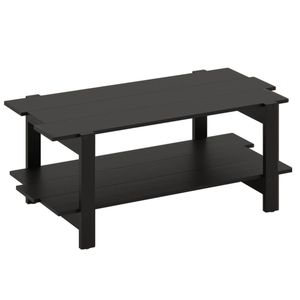 Costway 2-Tier Coffee Table Slatted Wood w/Storage Shelf Black