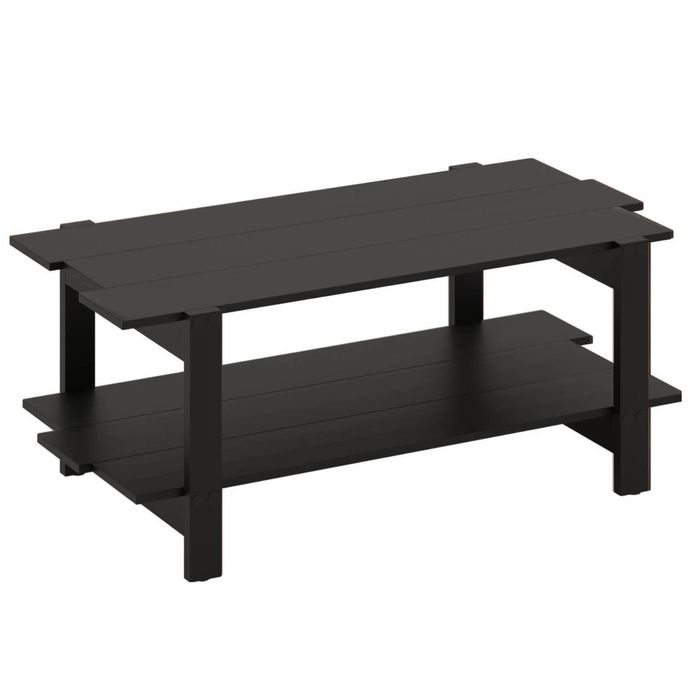 Costway 2-Tier Coffee Table Slatted Wood w/Storage Shelf Black
