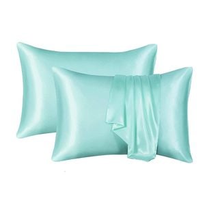 Catzon 2 Pcs Satin Pillowcases with Envelope Closure for Hair and Skin 51X102cm-Water Blue