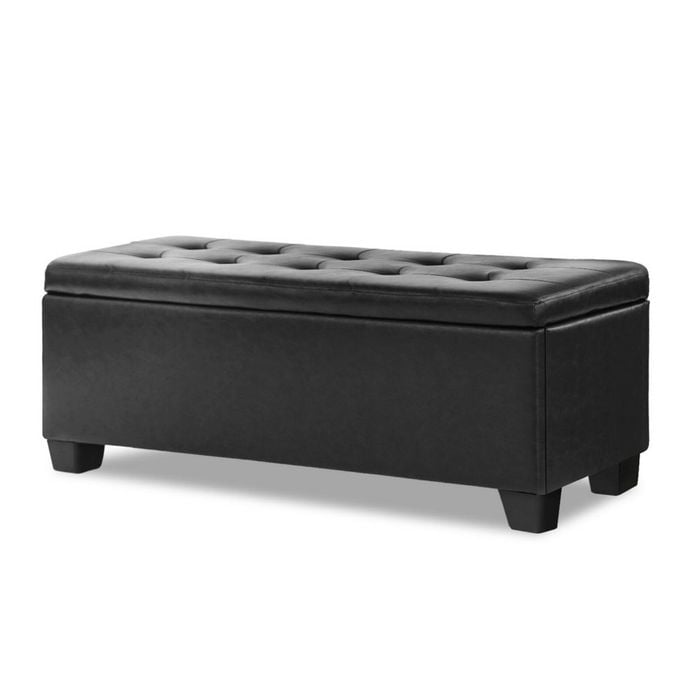 Artiss Storage Ottoman Blanket Box 97cm Leather Black