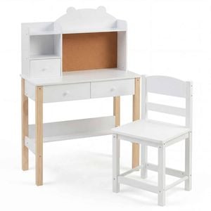 Costway Wood Desk Chair Set Kid Bear Student Writing Table Furniture