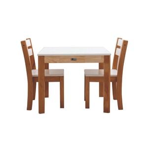 White Top Timber Table with 2 Matching stacking Chairs