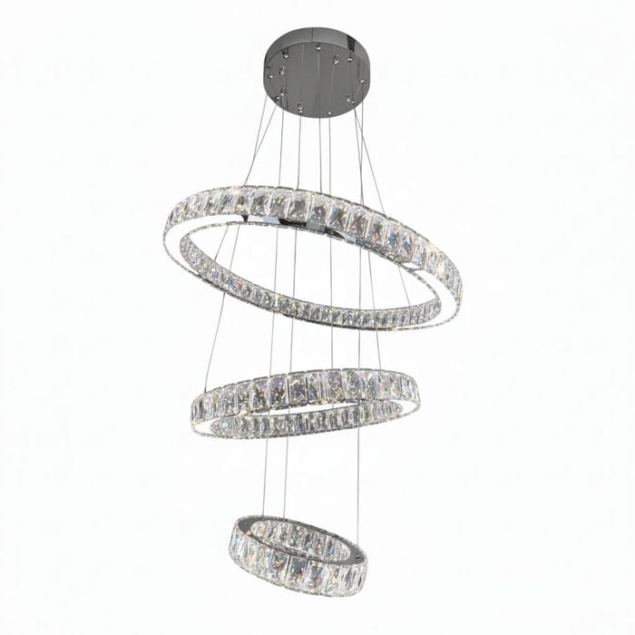 AARON 3 Ring Crystal Chandelier Tri-colour LED (Chrome)