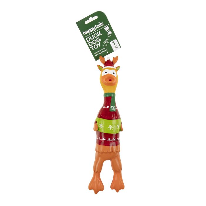 Happy Tails Christmas Squeaky Duck With Sweater Dog Toy