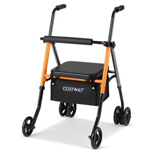 Costway Folding Lightweight Rollator Walker Double Wheels Walkers w/Backrest Storage Bag-Black
