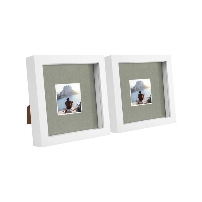 Nicola Spring 6" x 6" White 3D Box Photo Frames - 2" x 2" Mount - Pack of 2