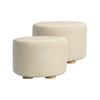 La Bella 2 Set Beige Fabric Ottoman Round Wooden Leg Foot Stool