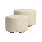 La Bella 2 Set Beige Fabric Ottoman Round Wooden Leg Foot Stool