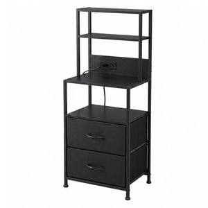 Artiss Bedside Table Tall Nightstand With Charging Station Drawers Led Black