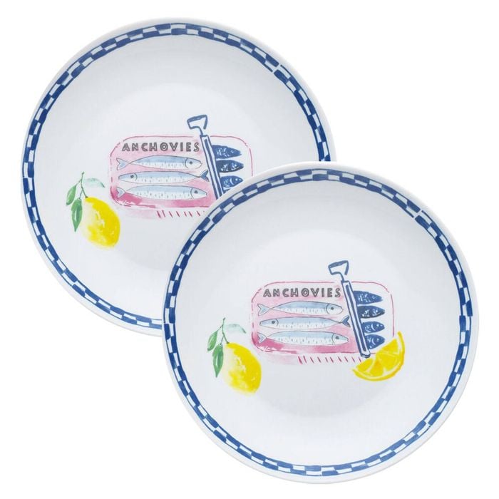 2PK Porto Porcelain Positano Round Kitchen Serving Platter Plate 30cm Anchovie
