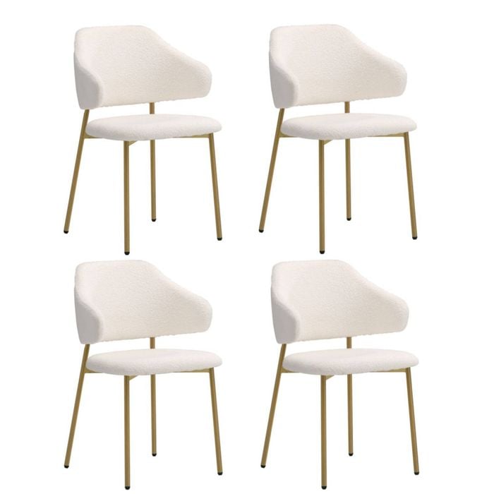 Oikiture 4x Dining Chair Accent Chairs Armchair Tub Armchairs Sherpa Gold&White