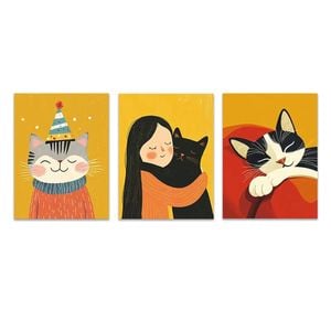 3pcs Featuring A Lovely Cats Cute Design Print 100% Australian Made 3 x 40x60cm (Metal Print)