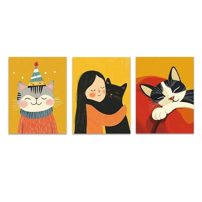 3pcs Featuring A Lovely Cats Cute Design Print 100% Australian Made 3 x 40x60cm (Metal Print)