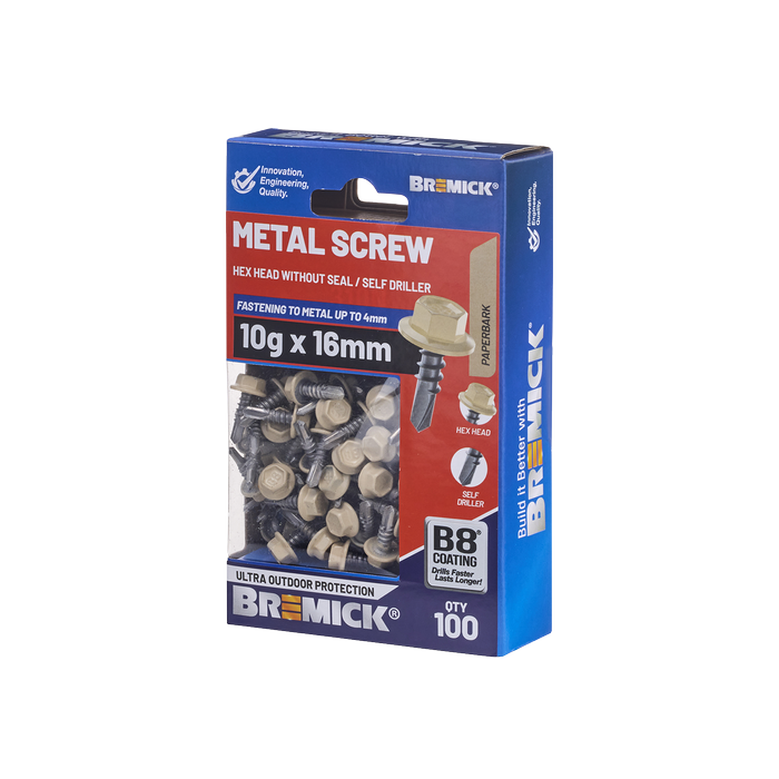 Bremick 10g x 16mm B8 PA Metal Hex Screw - 100 Box