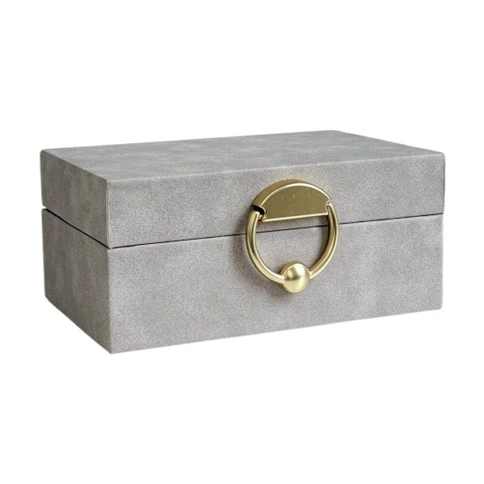 SS Collective Small Grey Suede Decorative Box W/ Gold Latch 18x12x8cm