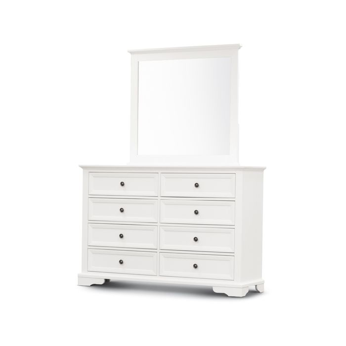 Celosia Dresser Mirror 8 Chest of Drawers Bedroom Timber Storage Cabinet - White