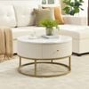 Homfurn Round Coffee Table With Storage Drawers, 70cm Modern Marble Pattern Coffee Table With Gold Metal Frame