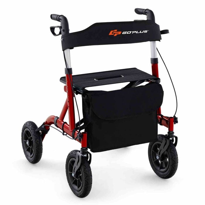 Costway Folding Medical Walker Adjustable Aluminum Rolling Walker Senior Red