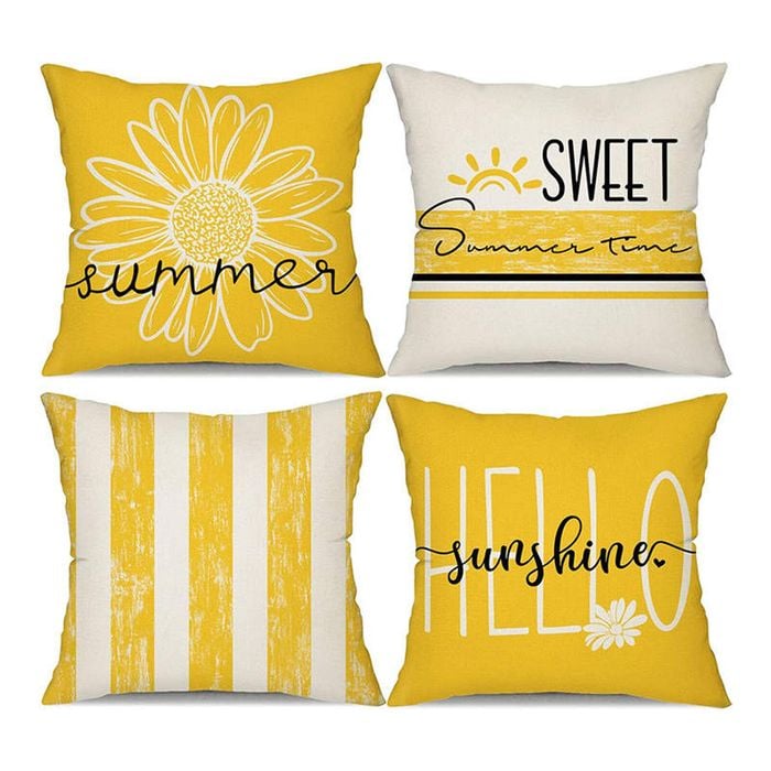 Catzon 4 Pcs Linen Throw Pillow Covers Watercolor Flower for Bed Sofa Decor 45X45cm