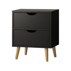 Oikiture Bedside Table 2 Drawers Nightstand Storage Cabinet Black