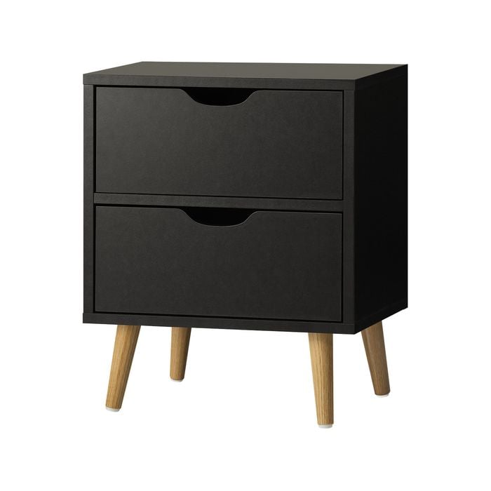 Oikiture Bedside Table 2 Drawers Nightstand Storage Cabinet Black