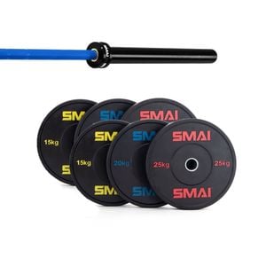 Smai 140kg Hd Bumper Plate Set Inc 20kg Barbell - 20kg Blue Barbell