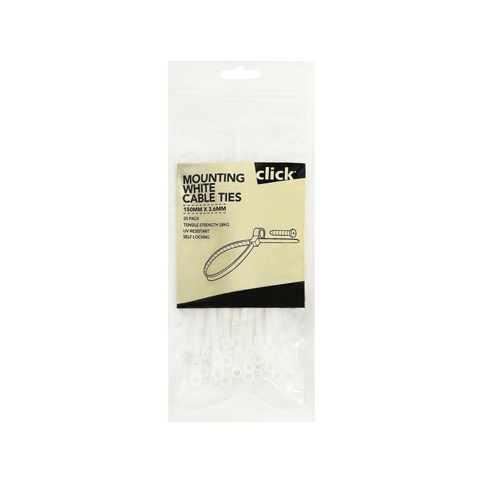 Click 150mm Mounting Cable Tie - 25 Pack