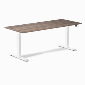 Desky Dual Sit to Stand Natural Walnut Melamine Desk 180x75cm White Height Adjustable Legs