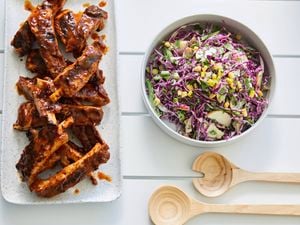 BBQ ribs in shot with slaw