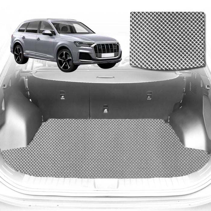 6D Diamond Car Boot Mat for Audi Q7 SQ7 4L 2005-2015-(3rd Row folded/5 seater)-Cargo Mat-Grey-Outback GT