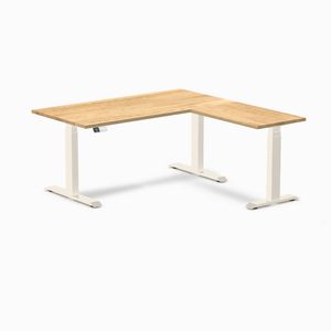 Desky Hardwood L-Shape Sit Stand Desk Wheat Frame 150x155cm - White Oak