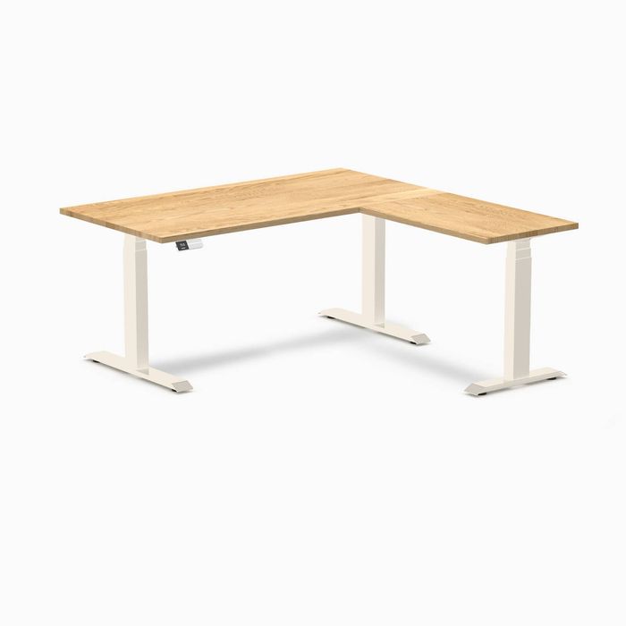 Desky Hardwood L-Shape Sit Stand Desk Wheat Frame 150x155cm - White Oak