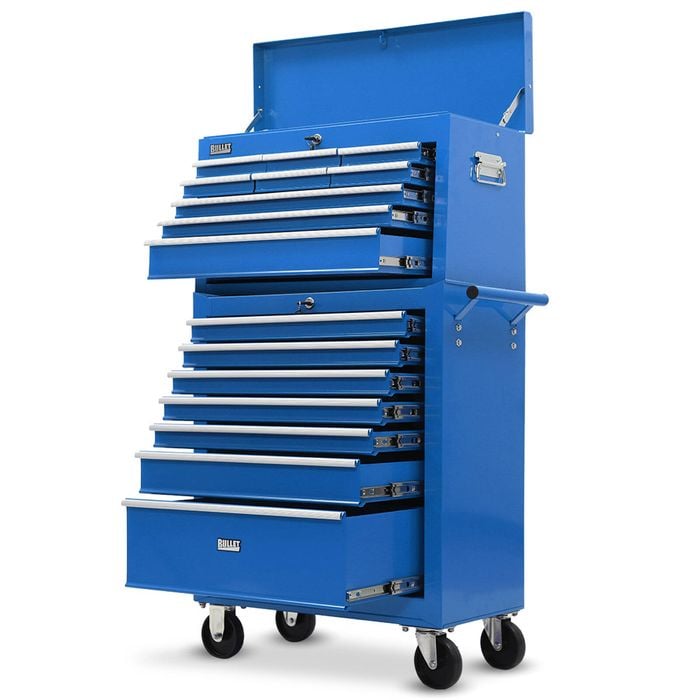 BULLET 16 Drawer Tool Box Cabinet Chest Storage, Garage Organiser Set, Blue