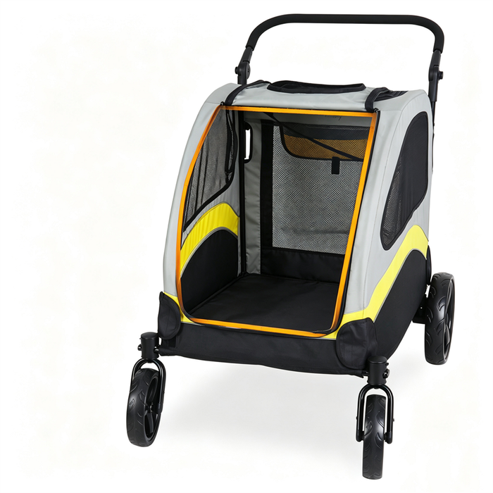 BingoPaw Breathable Mesh Pet Travel Stroller Foldable 4 Wheel Dog Stroller With Divider for Two Dog 74.5x100.5x113cm