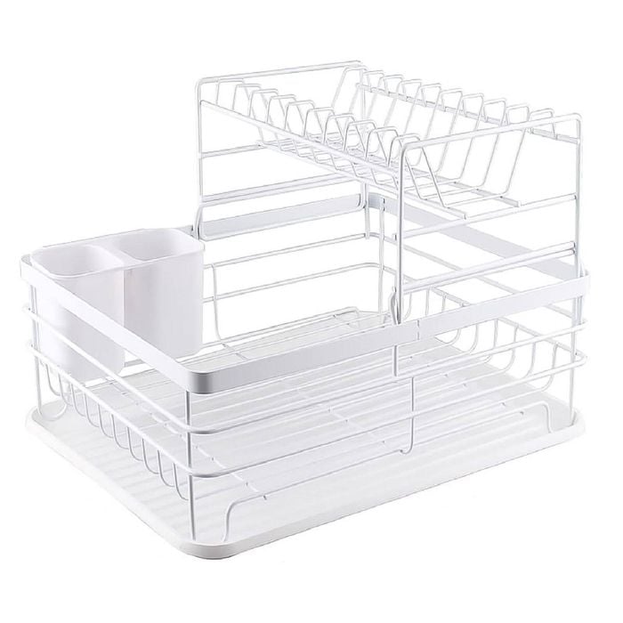 CARLA HOME 2-Tier Dish Drying Rack for Kitchen Counter with Removable Drip Tray, Utensil Holder and Cutlery Organizer