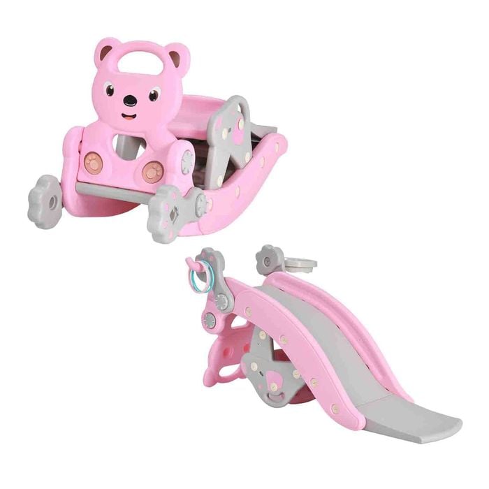 Costway 4-in-1 Rocking Horse Indoor Slide Set Kids Ride On Toy, Pink
