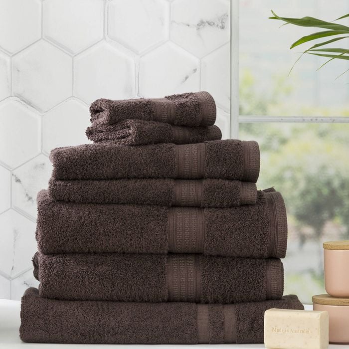 7pc Renee Taylor Stella 650gsm Super Soft Bamboo Cotton Towel Set Cocoa