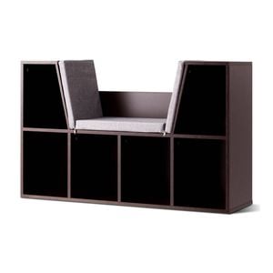 Costway Kids Bookcase Toy Storage Cabinet Upholstered Reading Seat Brown