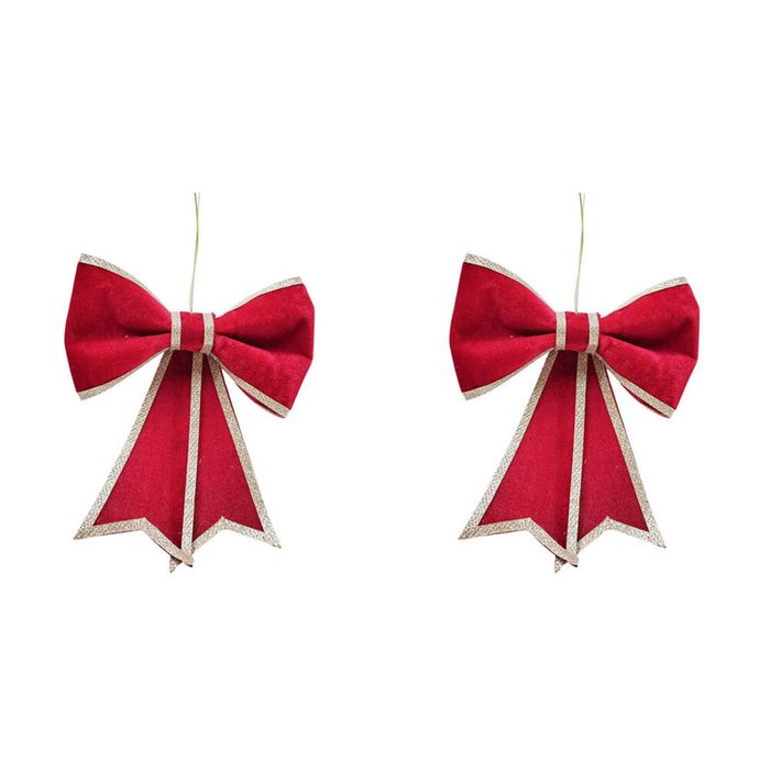 2PK Urban Large Bow Hanging Christmas Tree Decoration Ornament 21cm Red