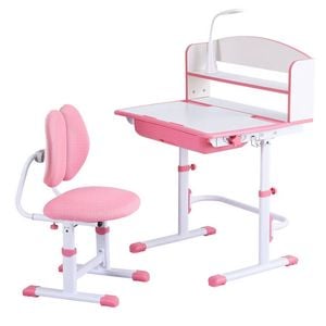 Keezi Kids Study Desk Chair Set Adjustable LED Lamp Pink