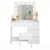 Advwin Dressing Table Stool Set with 12 LED Adjustable Bulbs 3 Drawers White