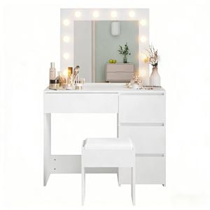 Advwin Dressing Table Stool Set with 12 LED Adjustable Bulbs 3 Drawers White