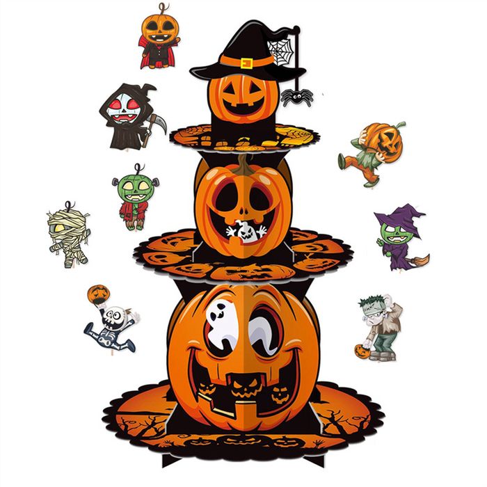 Catzon Halloween Cupcake Stand with 8 Pcs Cupcake Toppers for Baking Dessert Decor