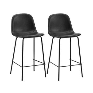 Oikiture 2x Bar Stools PU Leather Seat Black