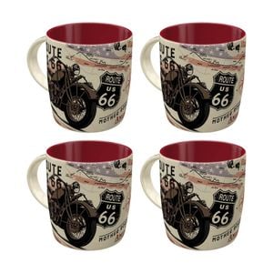 4x Nostalgic-art Ceramic Coffee Mug Route 66 Bike Map Retro Design 330ml