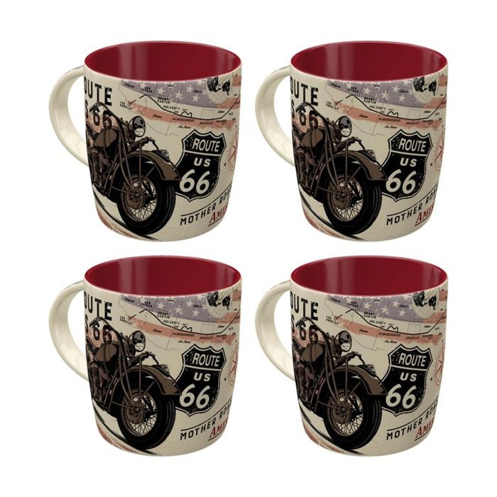 4x Nostalgic-art Ceramic Coffee Mug Route 66 Bike Map Retro Design 330ml