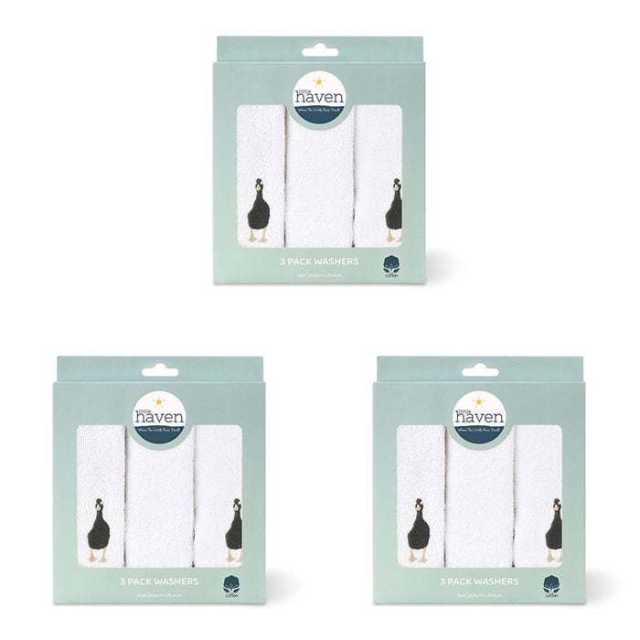 3x 3pc Little Haven Cotton Hooded Washers Goose 25.5cm