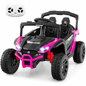Costway 12V Electric UTV Truck w/Remote Control 3 Speed LED Light Rose
