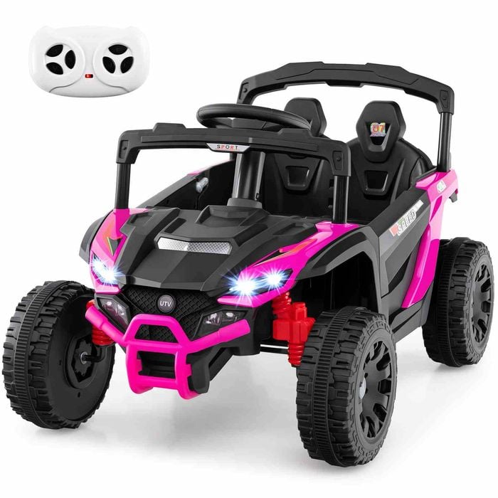 Costway 12V Electric UTV Truck w/Remote Control 3 Speed LED Light Rose